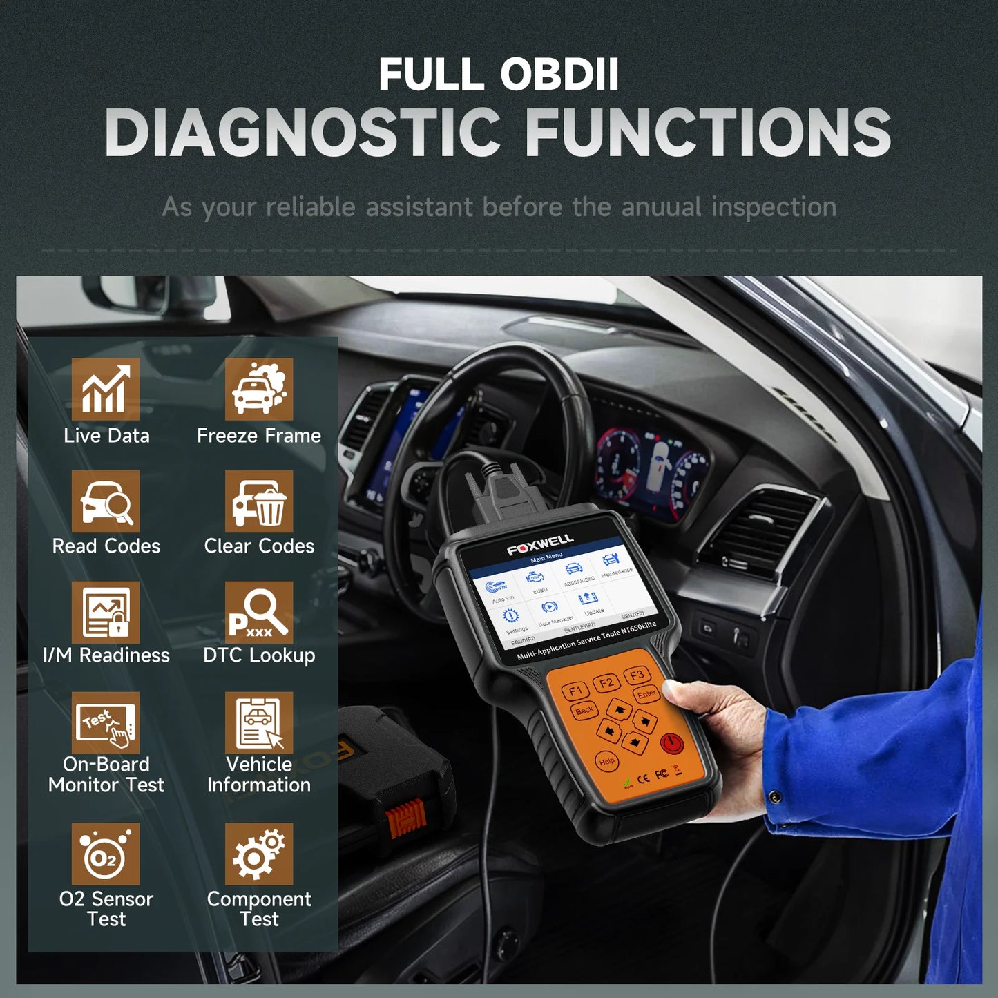 Foxwell NT650 Elite OBD2 Automotive Scanner with 26 Plus Reset Functions for Professional Diagnostics