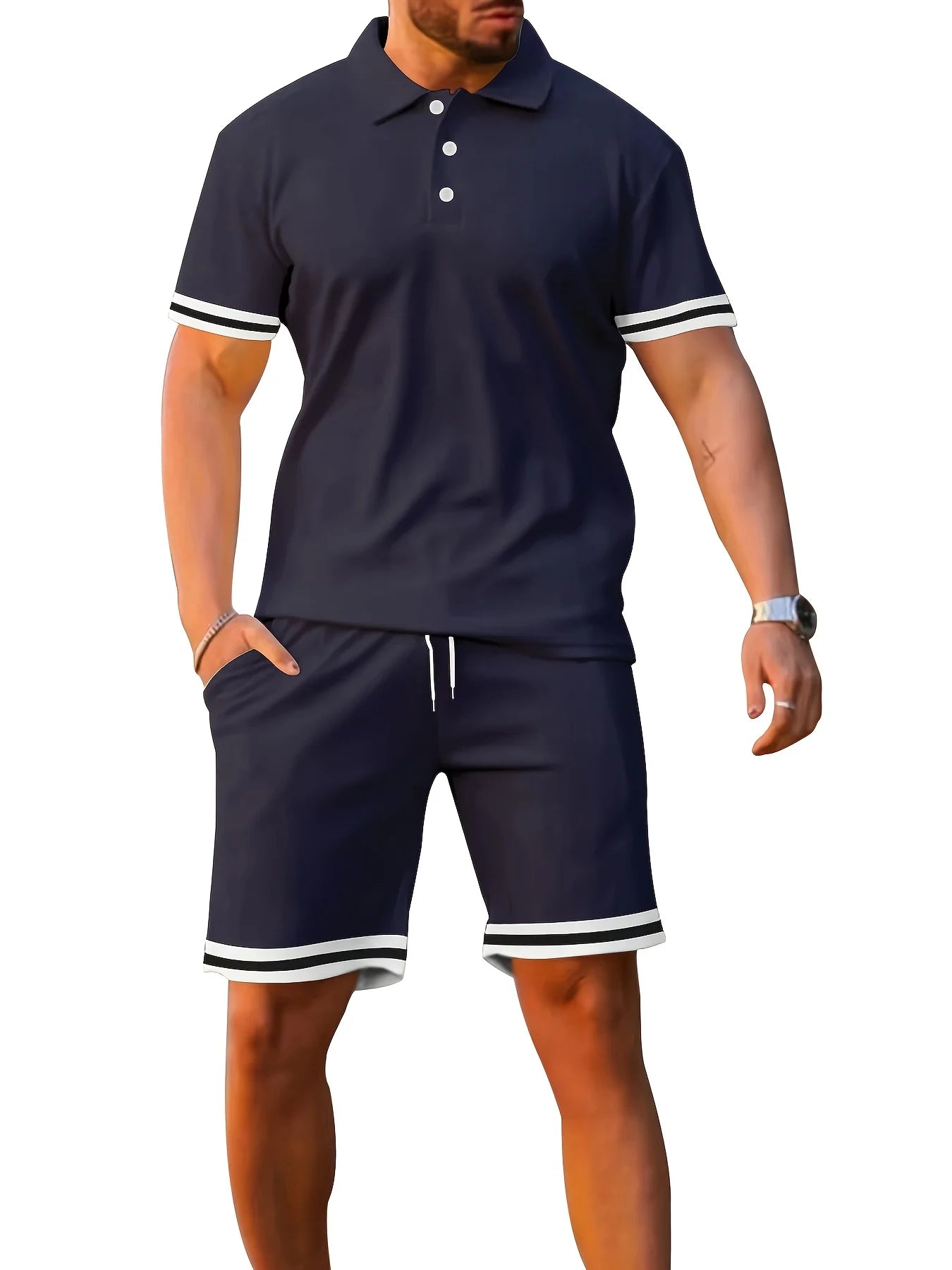 Men's Summer Short Sleeve Polo Shirt and Shorts Athleisure Two-Piece Travel Set