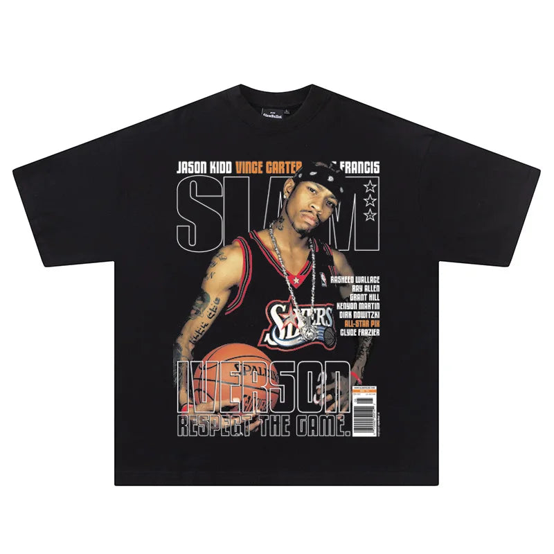 Hip Hop Streetwear Men T Shirts Basketball Star Print Cotton Oversized Casual Tees