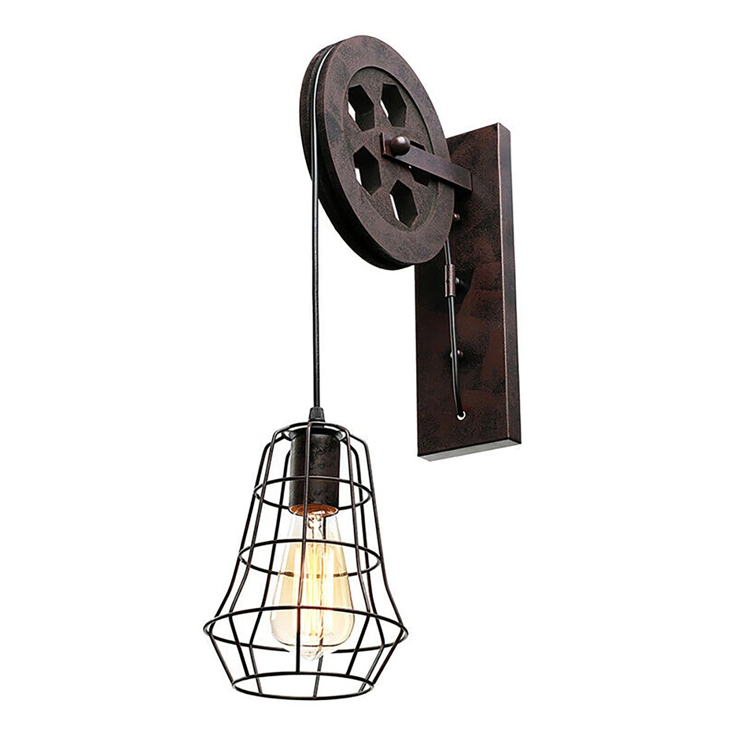 19.6" x 6.5" Country Retro Wall Lamp Industrial Vintage Rusty Wheel Pulley Wall Light for Indoor Living Room Bedroom Lighting