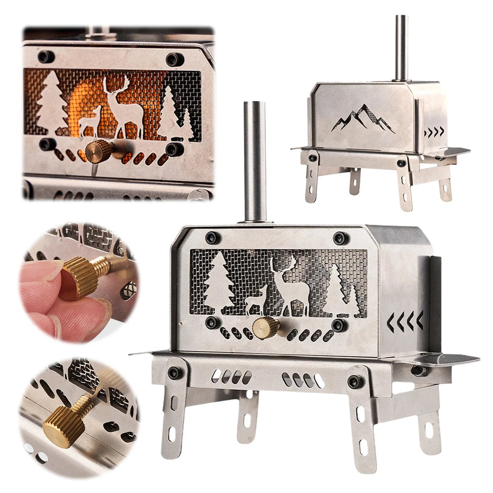 Stainless Steel Outdoor Firewood Stove with Chimney for Camping and Backpacking