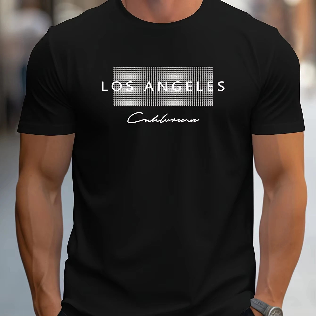 Men's Summer Casual T Shirt with Los Angeles Pattern Short Sleeves and Loose Fit