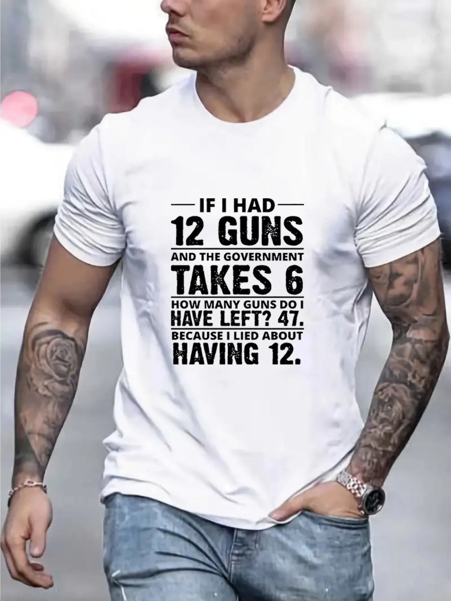 Comfortable Cotton Printed Men's T-Shirt Short Sleeve Crew Neck 12 Guns Spring Summer Collection