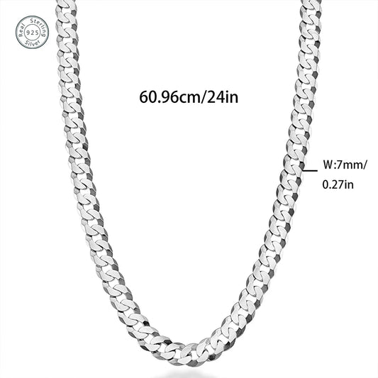 7mm Men's Cuban Link 925 Sterling Silver Necklace Hip Hop Chain Jewelry Ships from USA