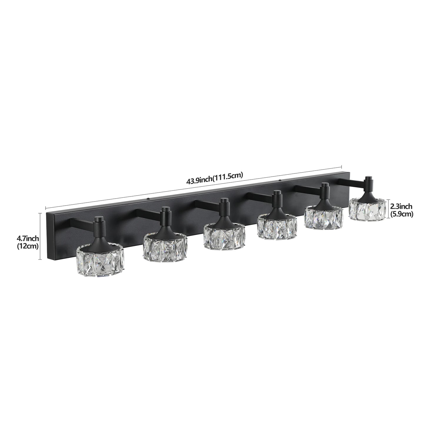 LED Vanity Light Modern 6-Light Matte Black Fixture with Crystal Glass Shades, Bathroom Wall Sconce for  Contemporary Home Decor