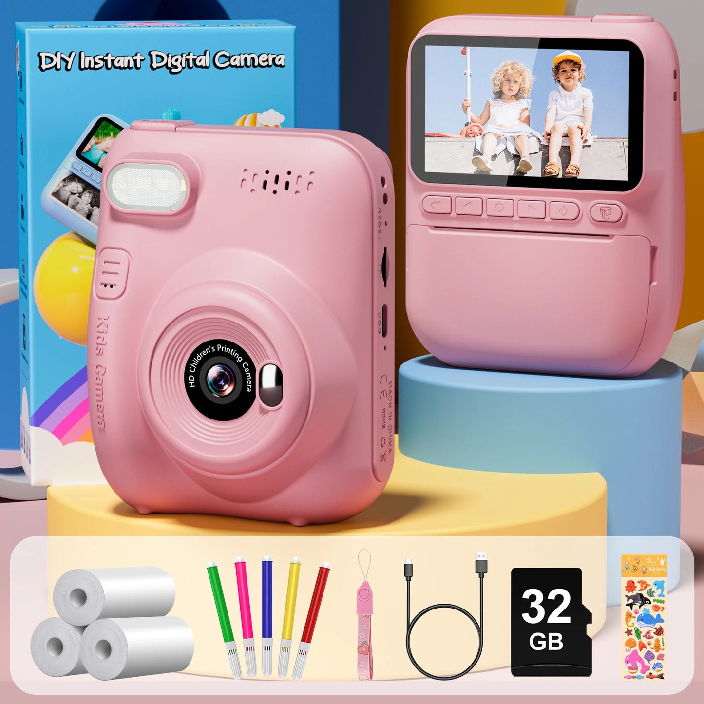 Gofunly Kids Instant Print Camera Mini Digital 1080P Video Recorder for Ages 6 to 12