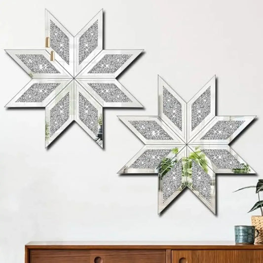 Crushed Diamond Decorative Wall Mirror Set Living Room Bedroom Bathroom Office Silver Sparkling Shimmering Snowflake Design