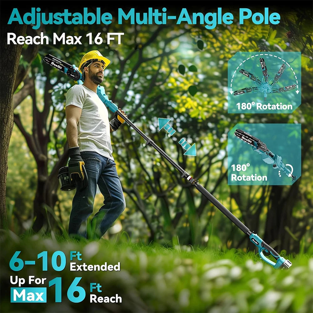 Seesii 2-in-1 Cordless Electric Chainsaw and Extension Pole for Tree Trimming