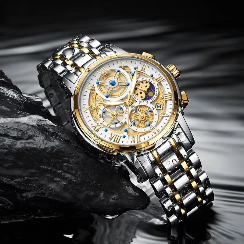 LIGE Luxury Waterproof Men's Watch with Luminous Date Stainless Steel Chronograph