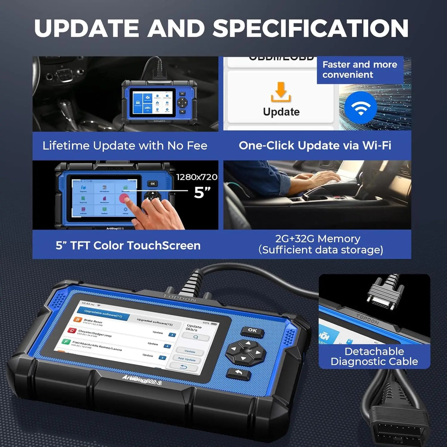 Topdon Artidiag600S OBD2 Scanner Automotive Diagnostic Tool with 8 Reset Functions