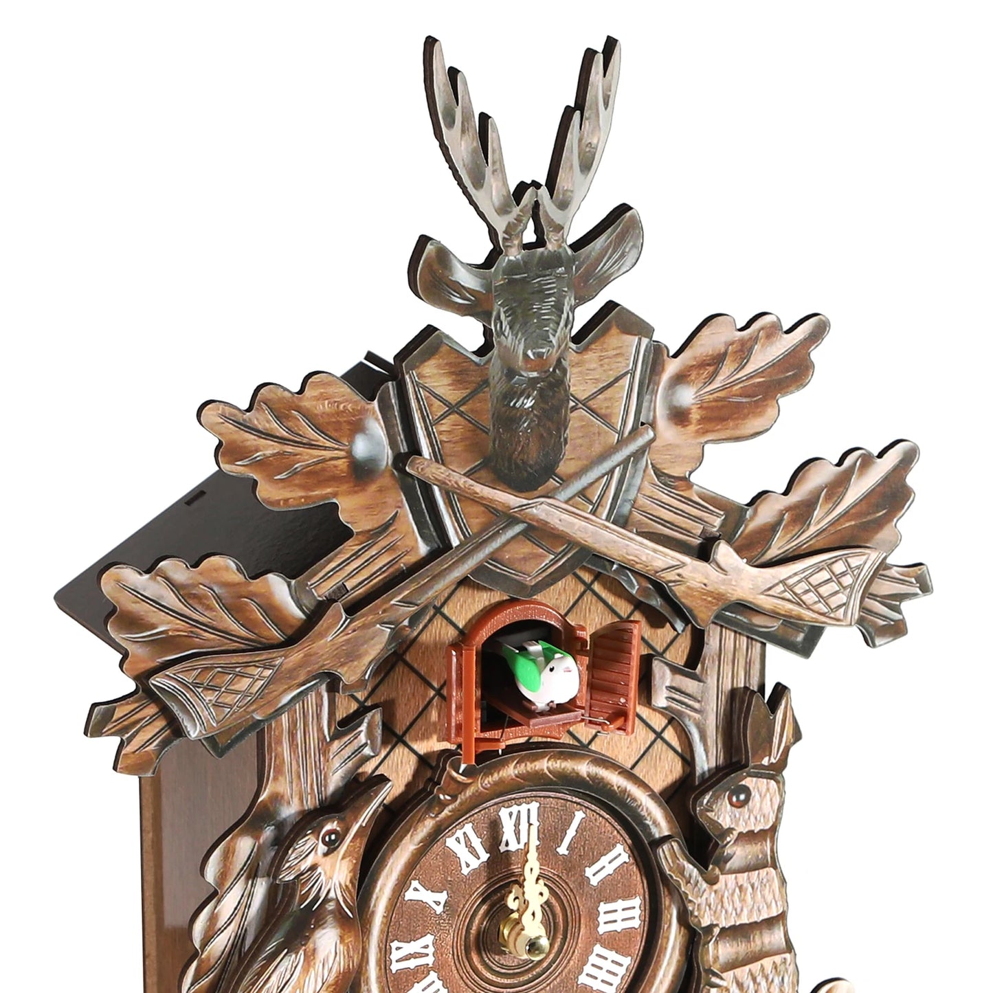 Antique Forest Cuckoo Clock – Silent Pendulum, Adjustable Sound, Deer, Rabbit, and Bird Design