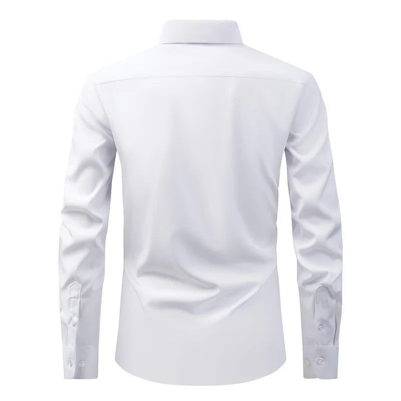 Men's Classic Button-Down Long Sleeve Shirt Solid Color Casual Business Top for Spring