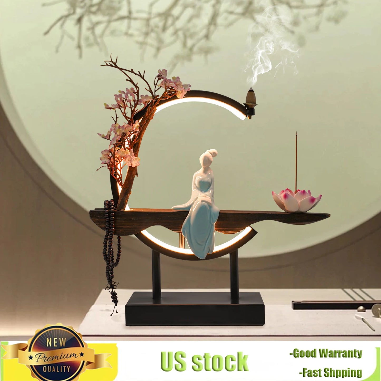 Bymaocar Chinese Zen Meditation Incense Burner Set Unique Smoke Decoration for Home