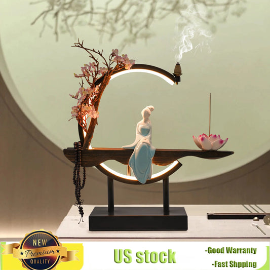 Bymaocar Chinese Zen Meditation Incense Burner Set Unique Smoke Decoration for Home