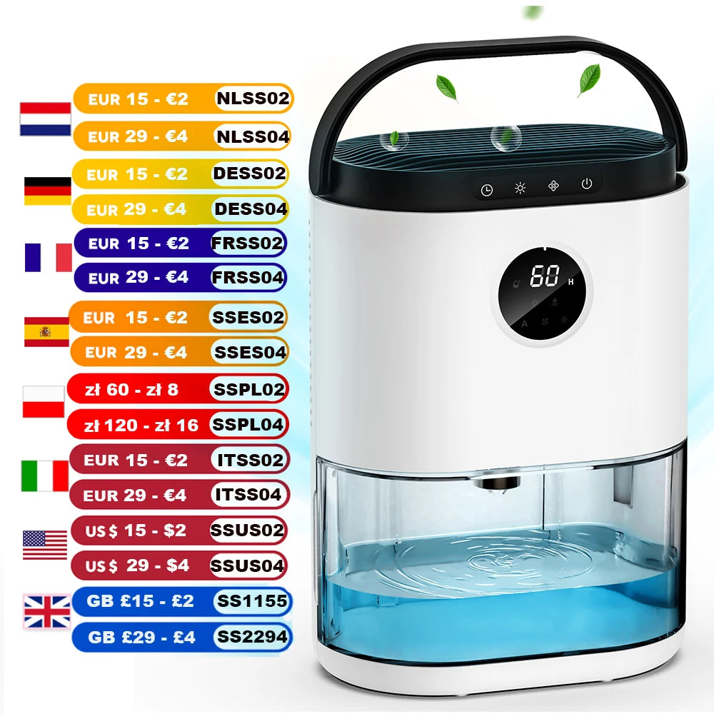 2300ML Dehumidifiers Auto Defrost for Bedroom Misture Absorb, , Ultra Quiet for Home Sleep Timing Large Room Bathroom Garage RV