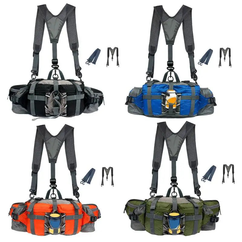 Outdoor Waist Bag with Water Bottle Holders Adjustable Strap for Hiking and Cycling