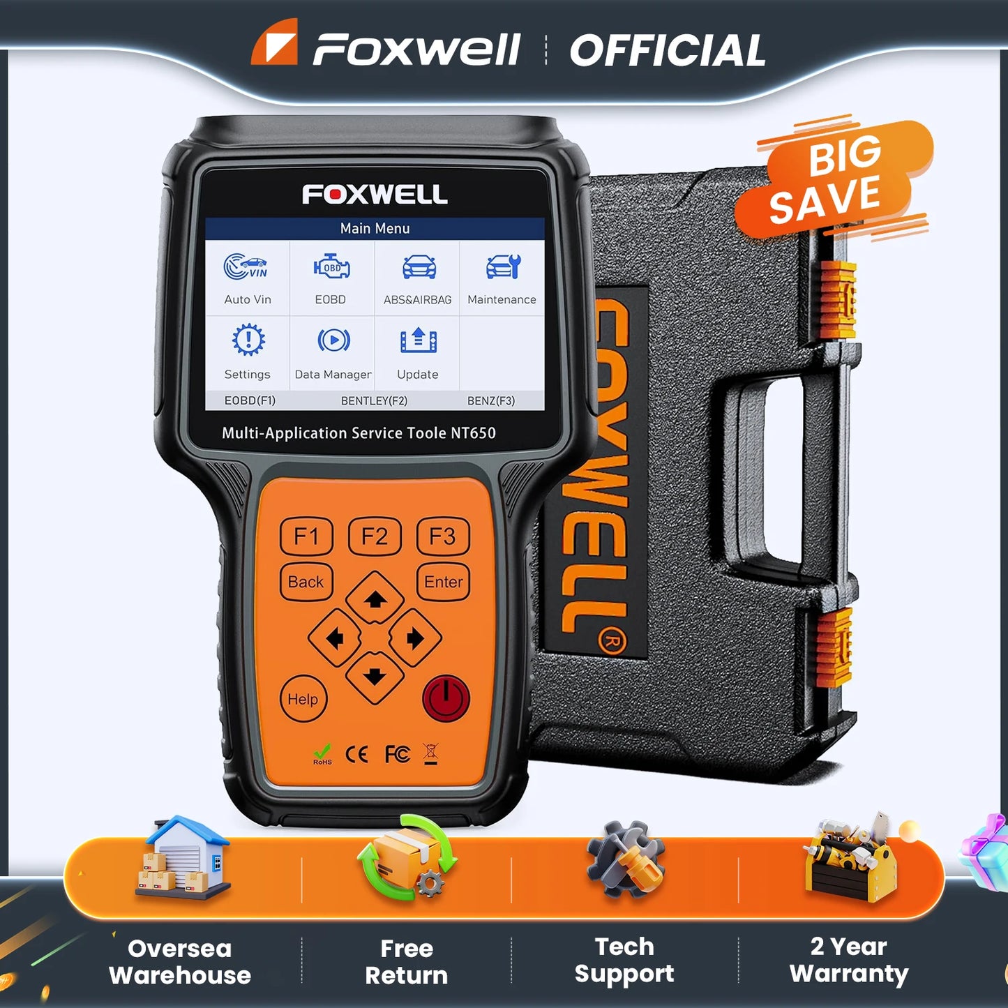 Foxwell NT650 Elite OBD2 Automotive Scanner with 26 Plus Reset Functions for Professional Diagnostics