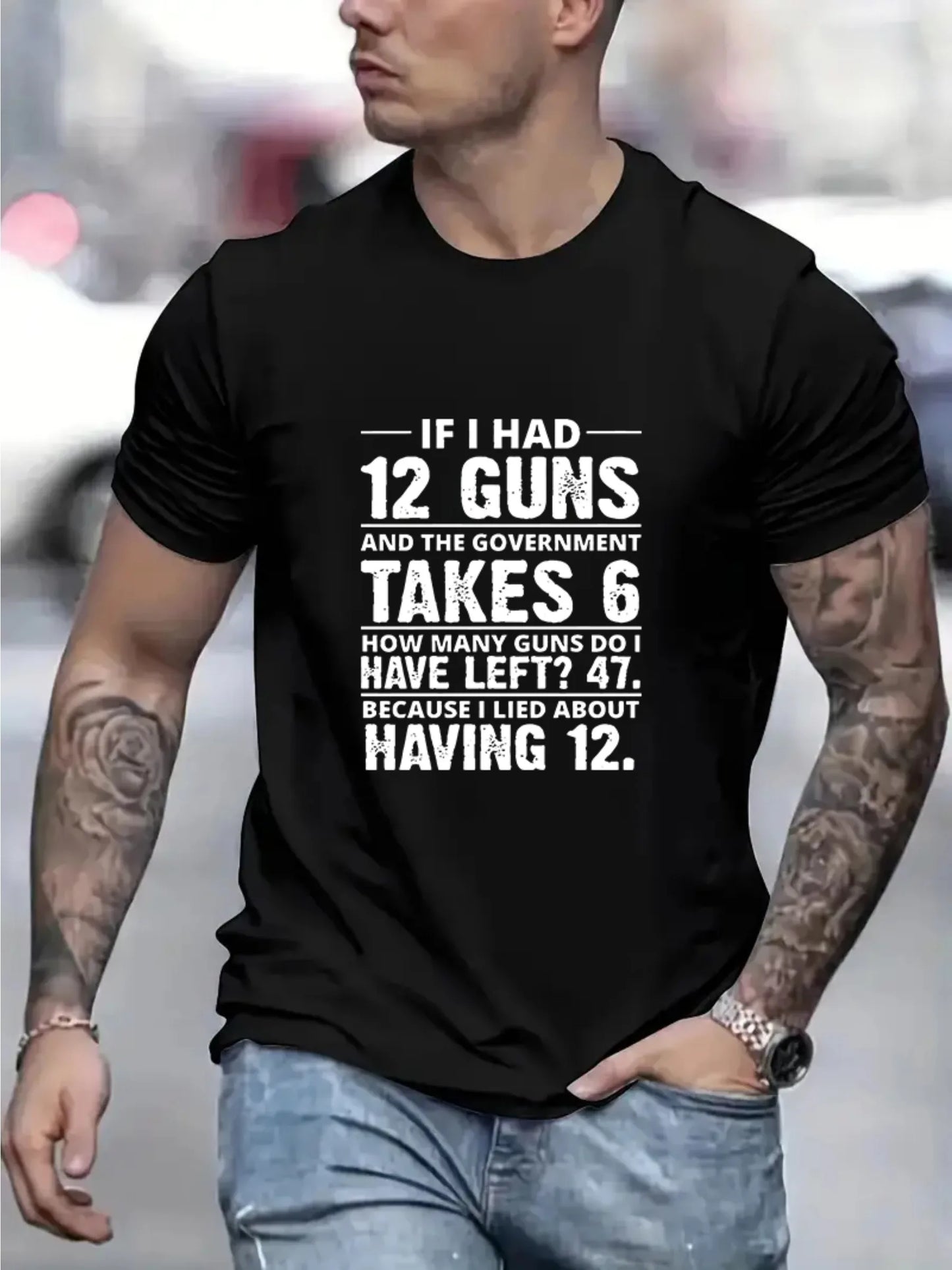 Comfortable Cotton Printed Men's T-Shirt Short Sleeve Crew Neck 12 Guns Spring Summer Collection