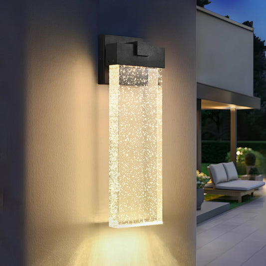 18 Inch Modern Outdoor Wall Light Fixture Weatherproof LED Sconce Bubble Crystal Black Finish