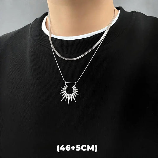 Hip Hop Zircon Star Double Layer Necklace for Men and Women Trendy Titanium Steel Jewelry