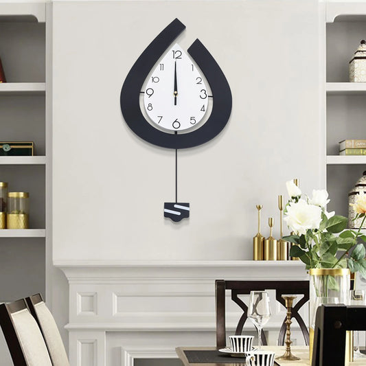 LOYALHEARTDY Large Swing Wall Clock Living Room Modern Decor Silent Pendulum Clocks Wall-Mount Teardrop Shape Clock Decoration