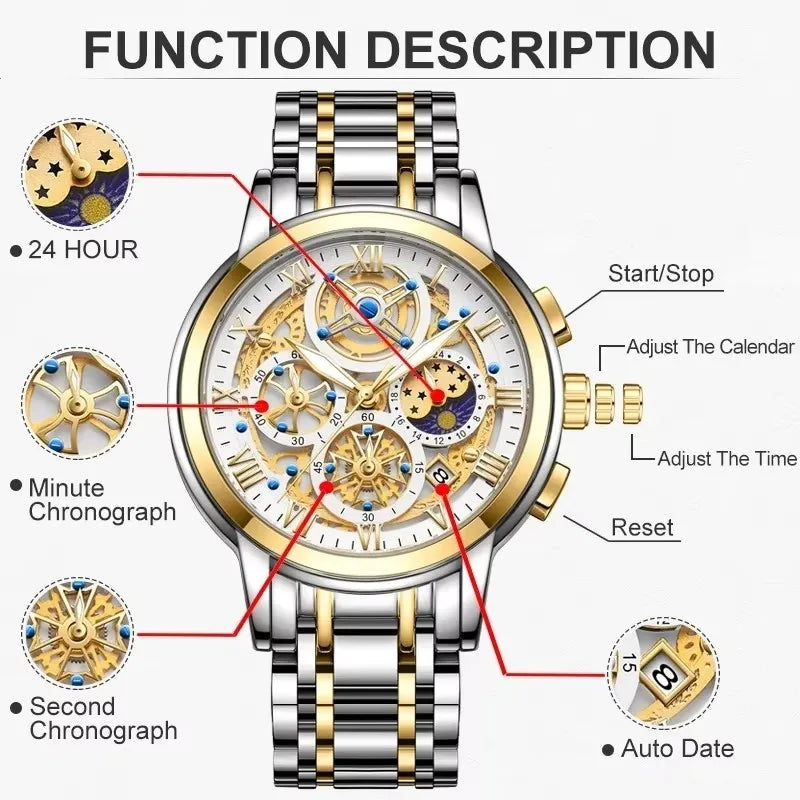 LIGE Luxury Waterproof Men's Watch with Luminous Date Stainless Steel Chronograph