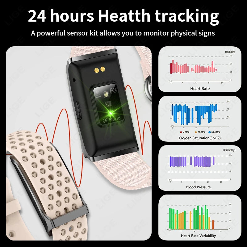 LIGE No Screen Smart Watch 20 Day Battery Life Blood Oxygen Pressure Monitoring Bracelet