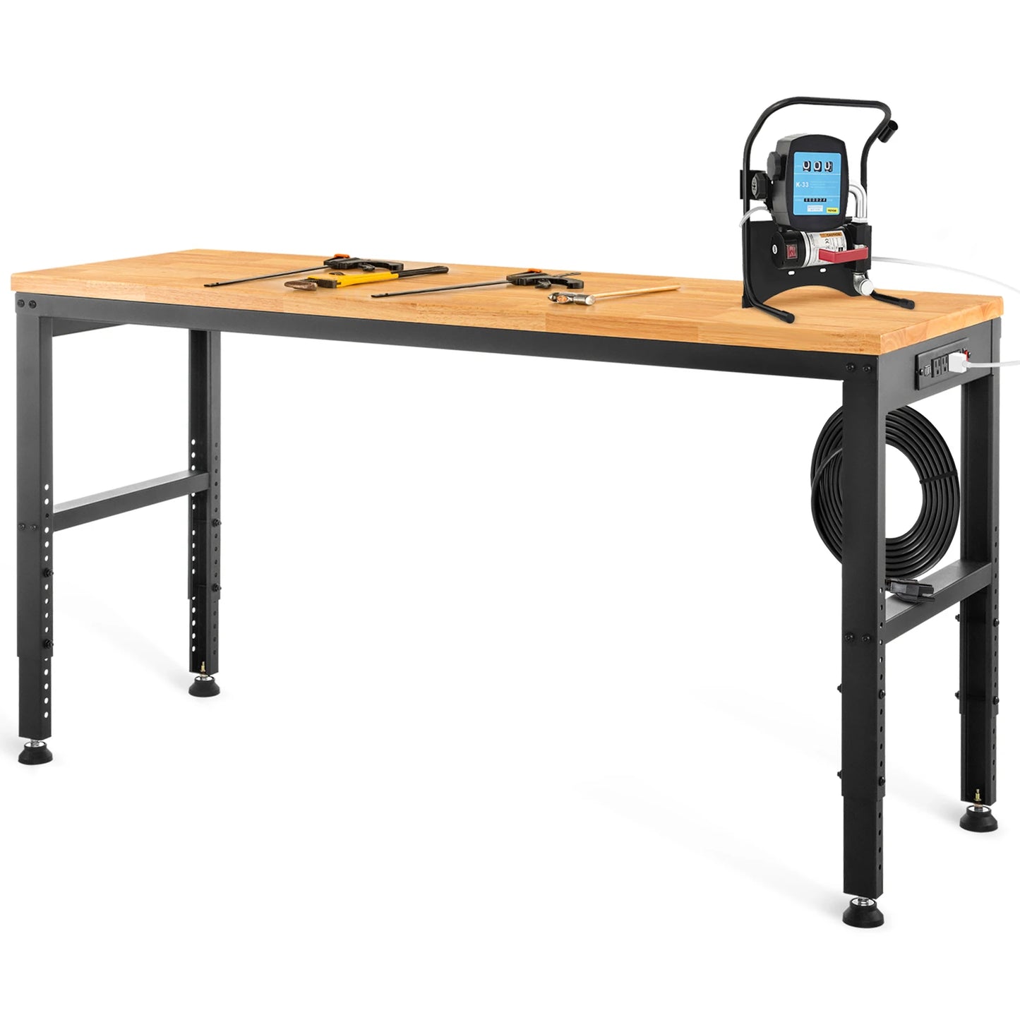 SucceBuyMulti Adjustable Workbench Woodworking Hardwood Work Bench with Power Outlets Foot Pads for Workshop DIY Office Home Use