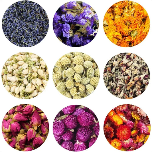TooGet Fragrant Dried Flowers and Herbs Accessories Decorations 9 Bags Set Dry Flowers for Soap Bath Bombs Making and Dried Flo