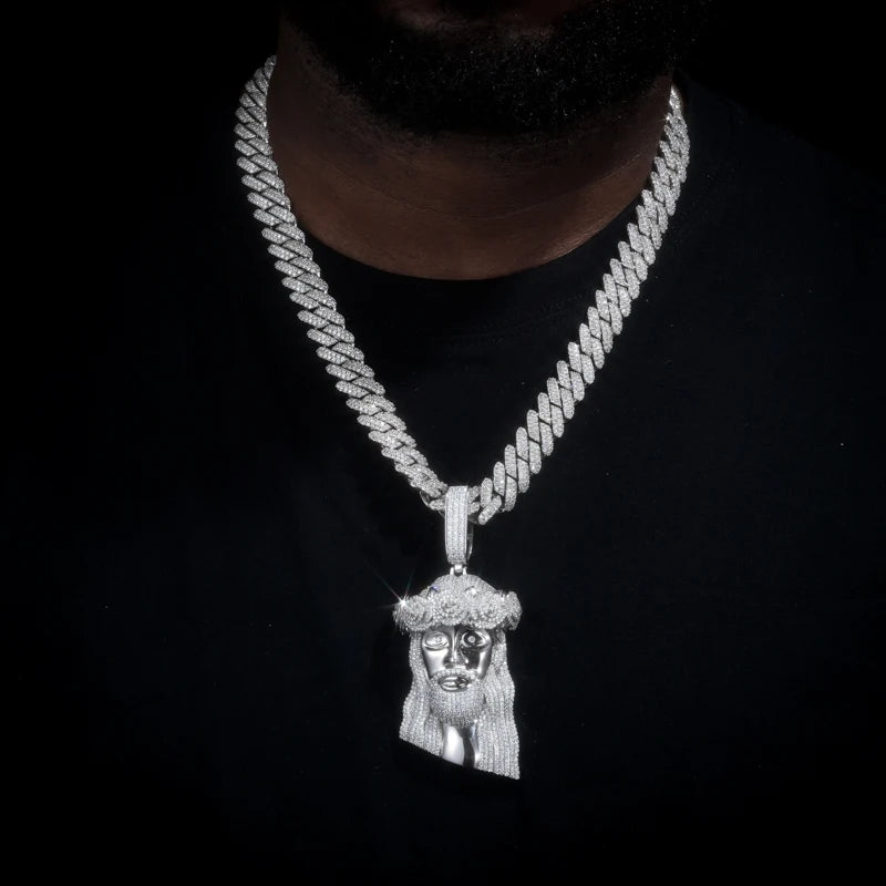 Iced Out VVS Moissanite Jesus Head Pendant Necklace in 925 Sterling Silver for Men and Women