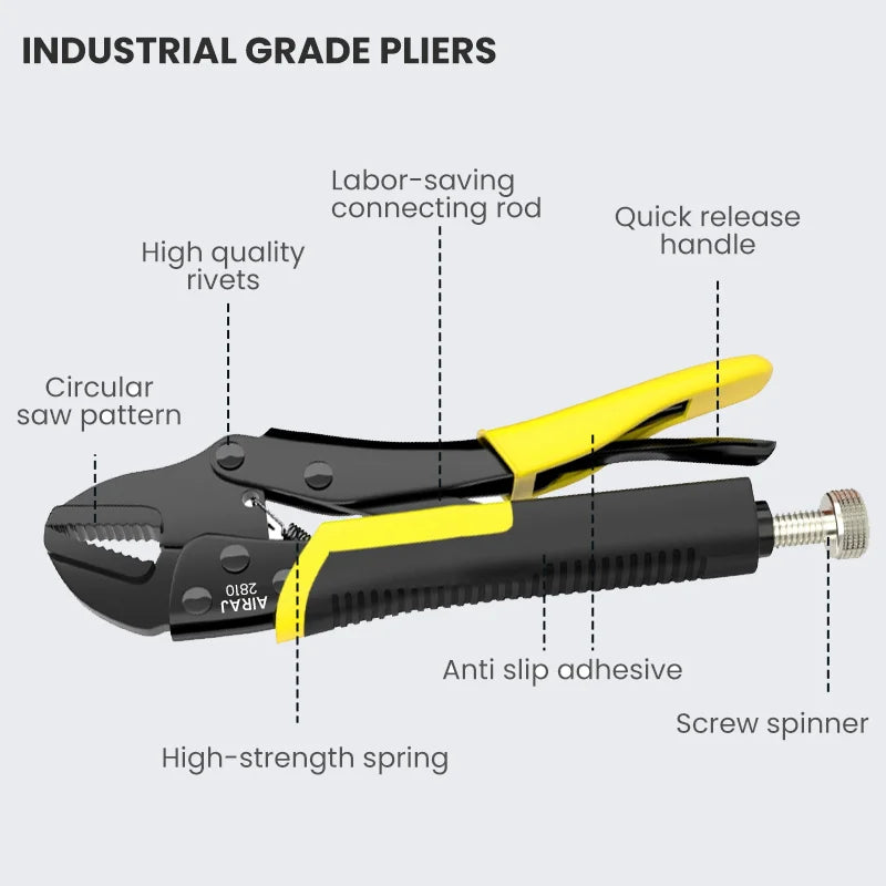 5 pcs AIRAJ Locking Pliers Set Quick Release Curved Mouth Powerful Pliers Versatile Tool For Strong Clamping/Twisting/Metal Bend