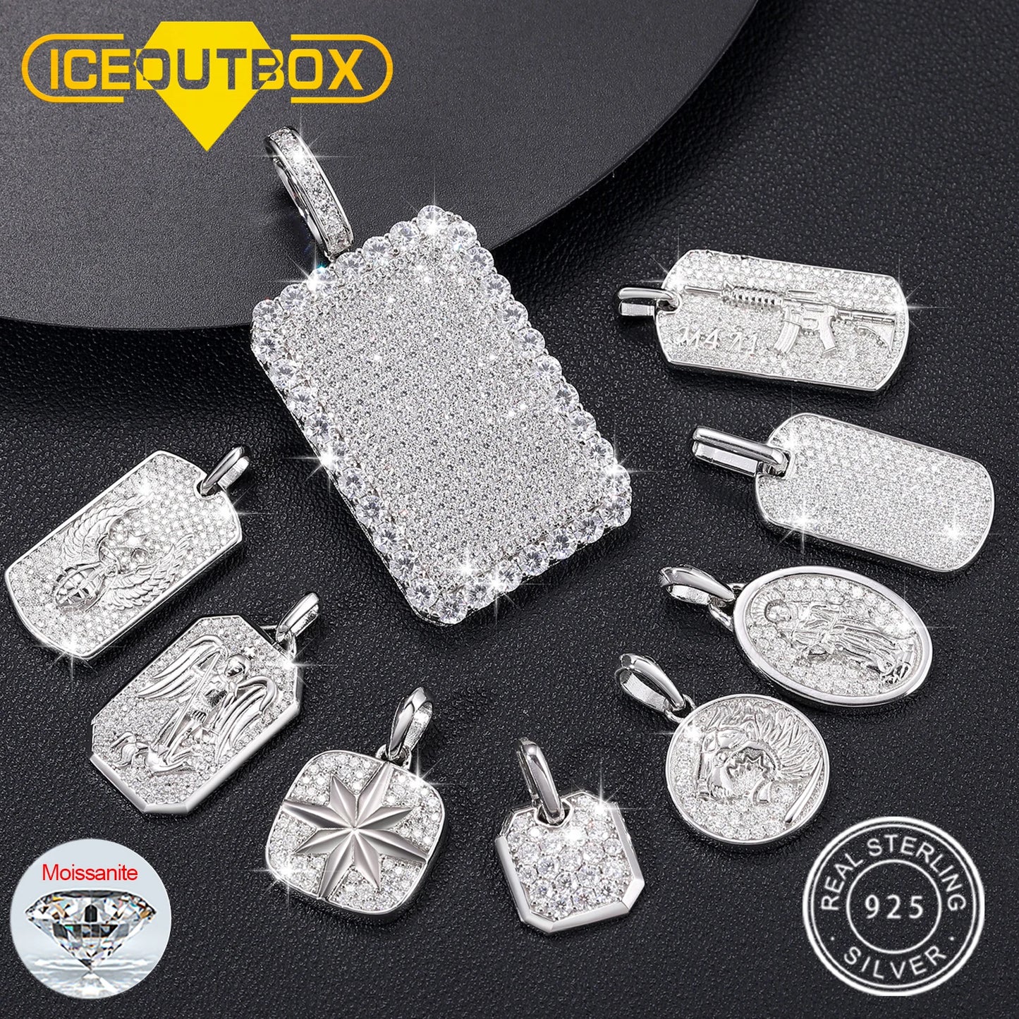 S925 Moissanite Streamline Tag Pendant Necklace for Unisex with Free 2MM Steel Chain