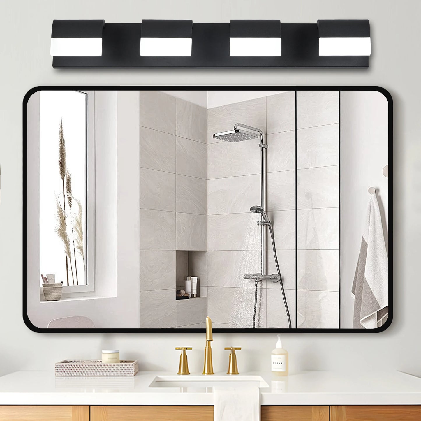Modern Bathroom Vanity Lighting 4/5/6 Lights LED Vanity Lights Over Mirror Bath Wall Lighting-Black Finish