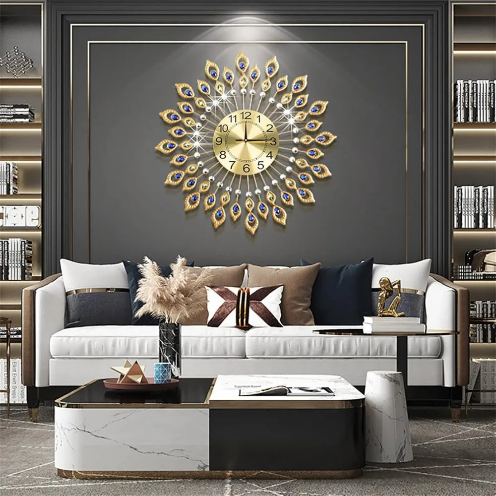 Wall Clocks Crystal Modern Elegant Design with Dial Arabic Numberals Non-Ticking Silent Shining Round Decorative Wall Clocks
