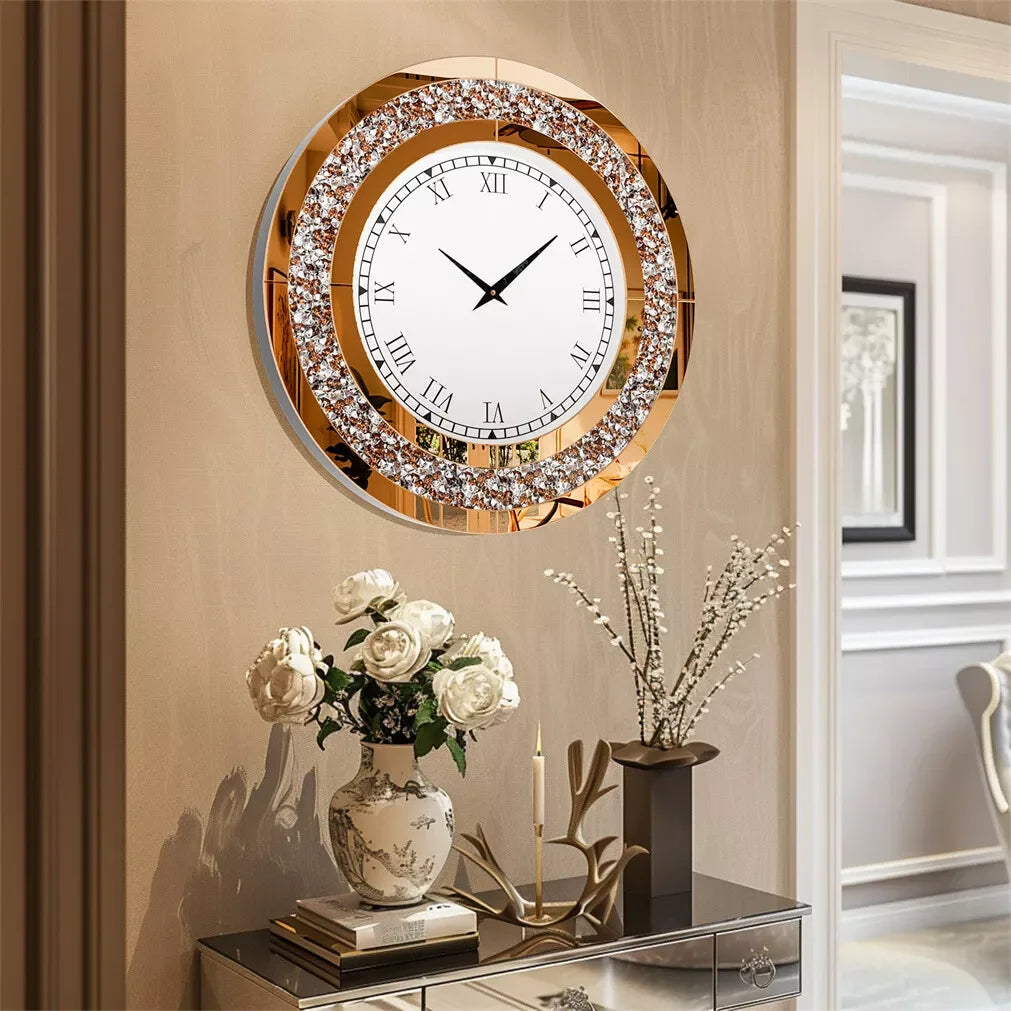 LUVODI 32inch Large Diamond Crystal Modern 3D Wall Clock Living Room Kitchen Bedroom Hall Clock with Roman Numerals