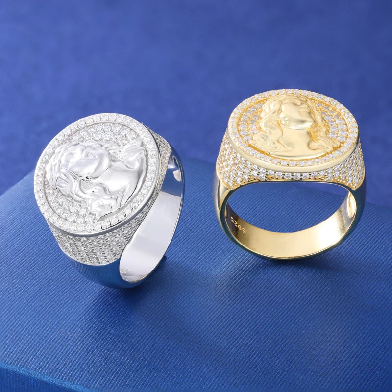 S925 Moissanite Jesus Head Ring for Men and Women Fashion Religious Amulet Jewelry