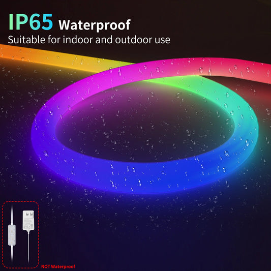Neon LED Strip 360 Degree Round 216LEDS/M RGBIC Bluetooth Light Flexible IP65 Waterproof Lights for Decor Bedroom Living room