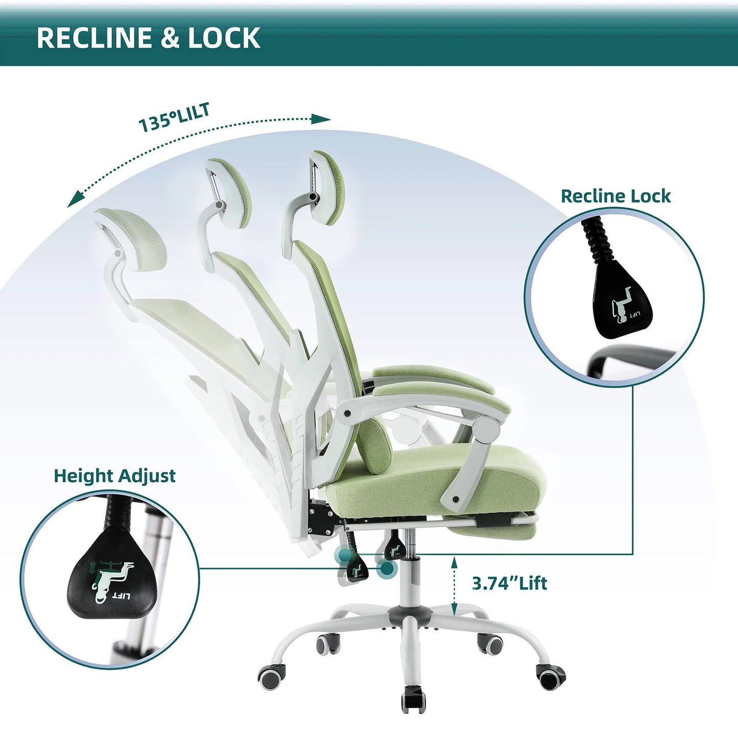 JHK Ergonomic High Back Mesh Gaming Chair with Lumbar Support and Rocking Function