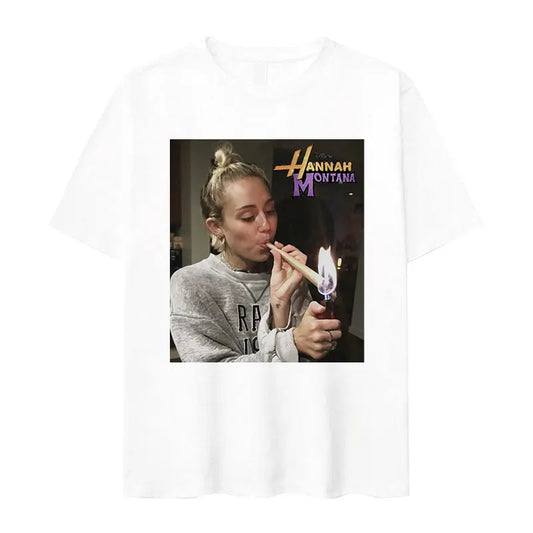 Miley Cyrus Vintage Cotton T Shirt Funny Smoking Aesthetic Oversized Summer Top
