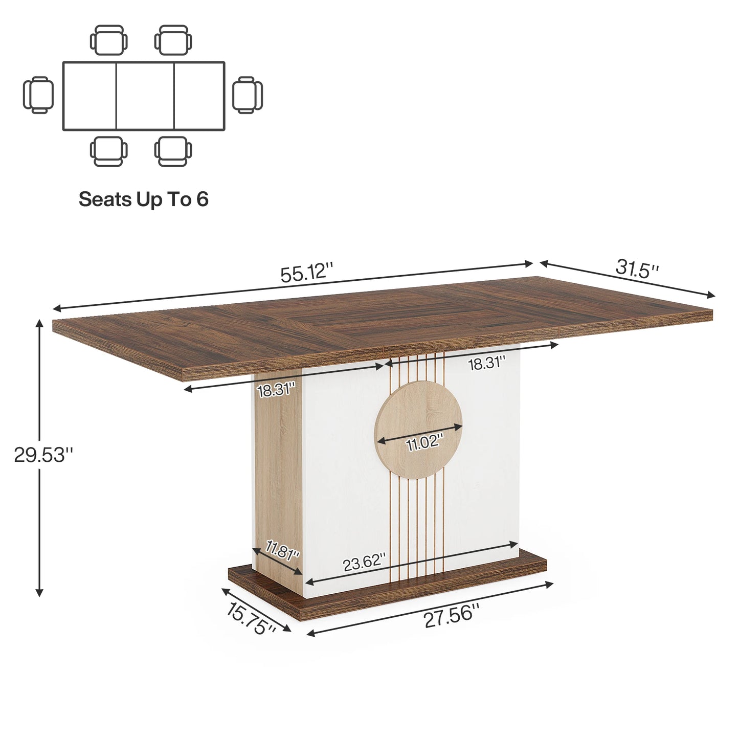 Tribesigns 55" Rectangular Dining Table for 4 to 6 People, Farmhouse Wood Dinner Table for Kitchen, Dining Room & Living Room