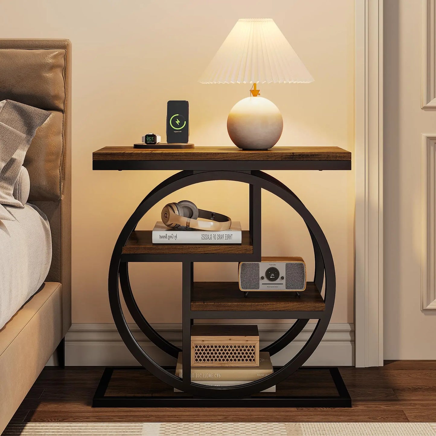 Tribesigns End Table for Living Room, 4-Tier Narrow Side Table with Storage Shelves, Industrial Bedside Table for Bedroom, Wood