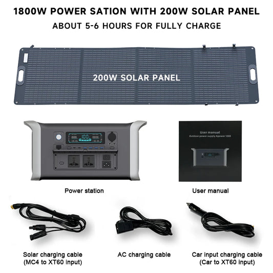 Camping Portable Power Station Solar Generator 1000W 2000W with LiFePO4 Battery