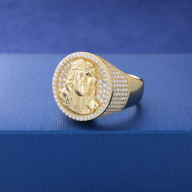 S925 Moissanite Jesus Head Ring for Men and Women Fashion Religious Amulet Jewelry