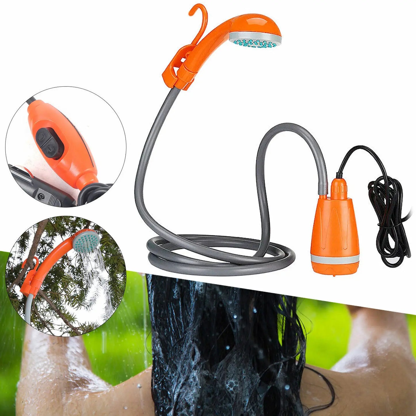 62W 12V Portable Outdoor Shower Head Water Pump for Camping and Hiking Adventures