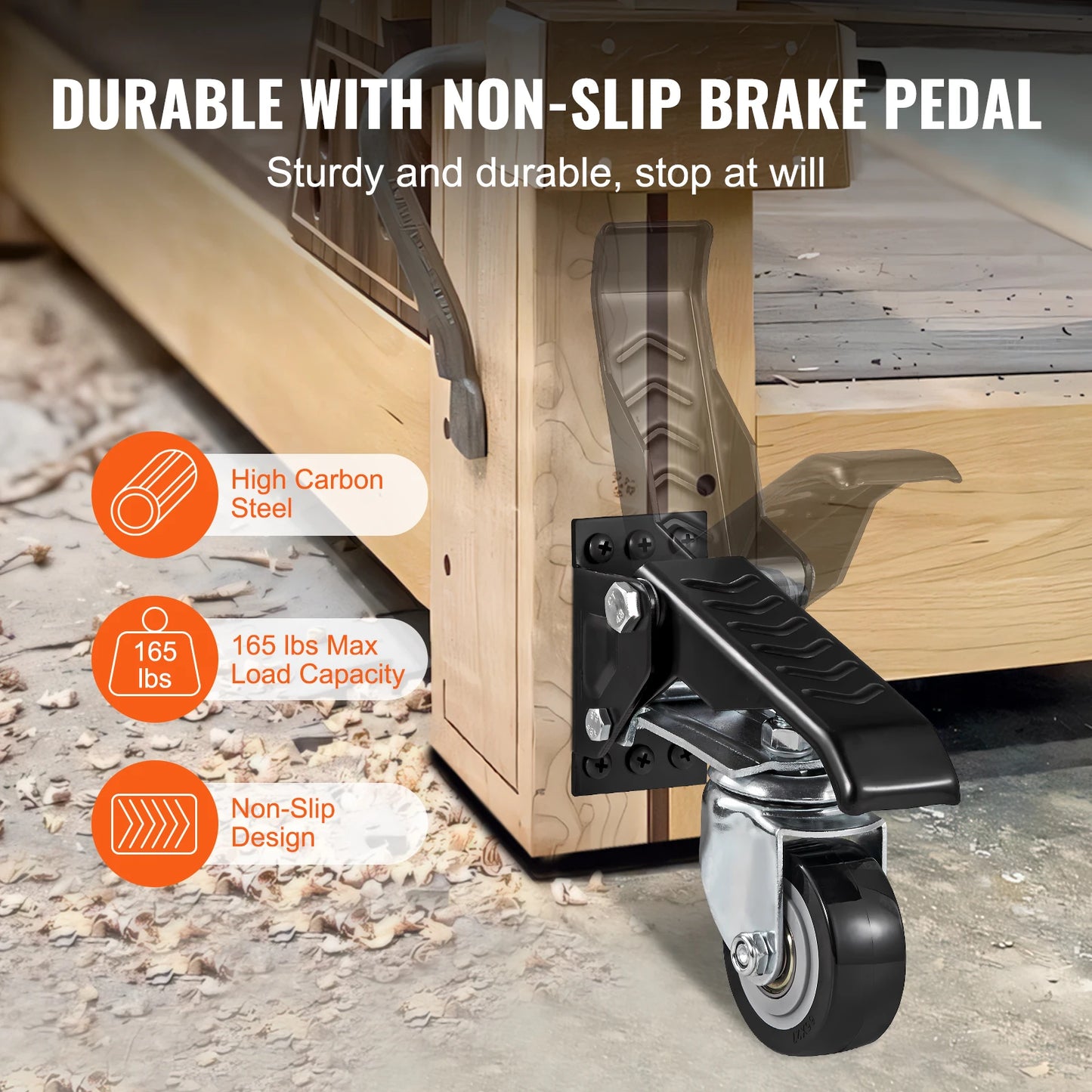 VEVOR 165 lbs 2.5 Inch Workbench Caster Wheels Set of 4 with 360 Degree Swivel Function