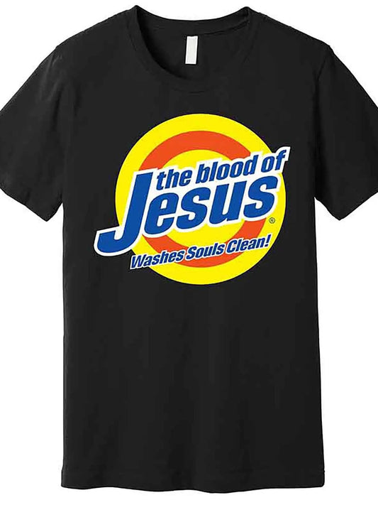 Blood of Jesus Cleanses Souls Premium Graphic T-Shirt for Men in Black