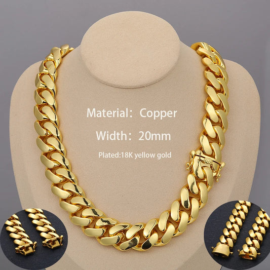 20mm Heavy Solid 18K Gold Plated Miami Cuban Link Chain Necklace for Men