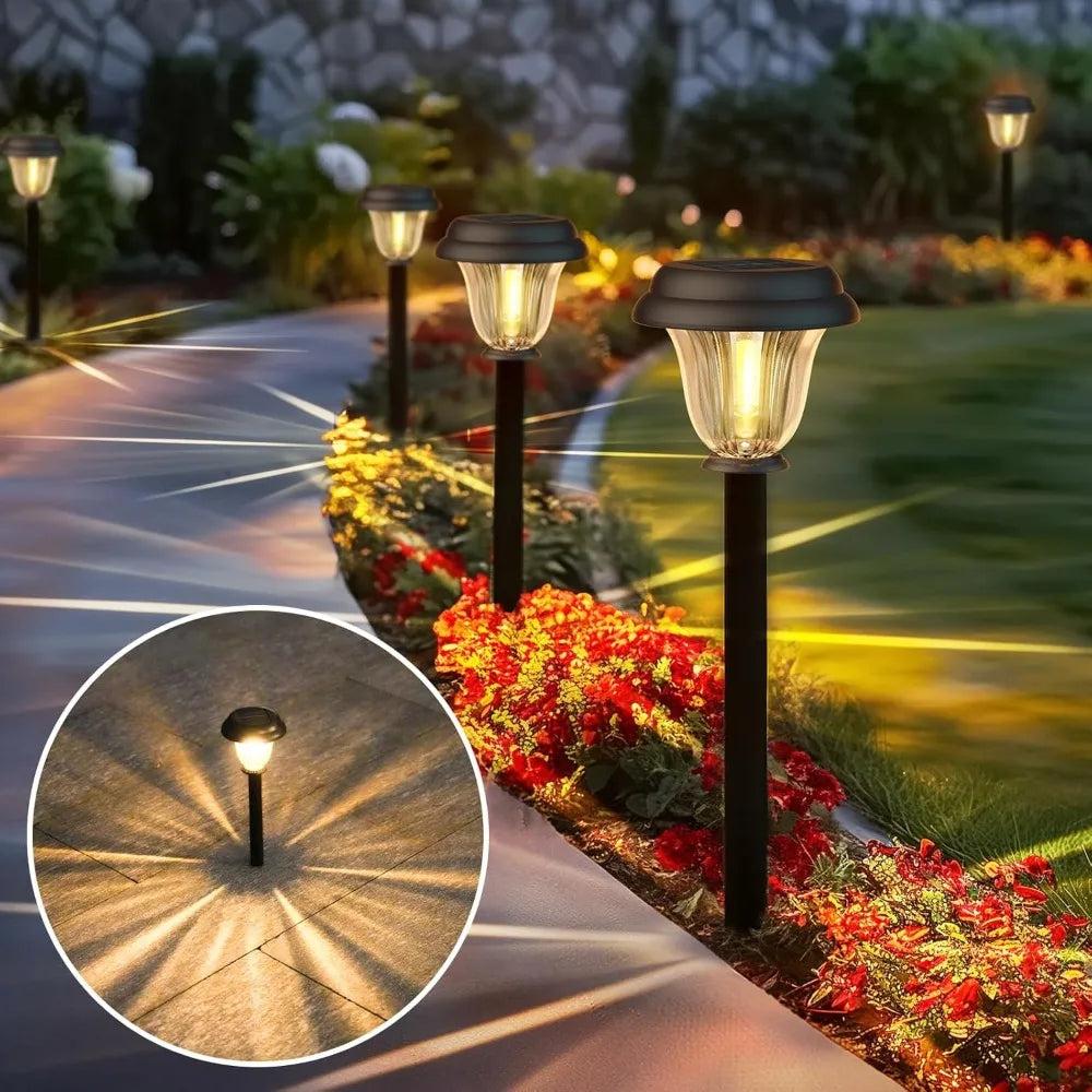 Solar Pathway Lights Outdoor 6 Pack Stainless Steel Glass Auto On Off Waterproof