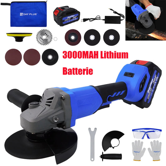 DayPlus 21V Brushless Cordless 115mm Angle Grinder with 3 Speed Modes and Battery Charger