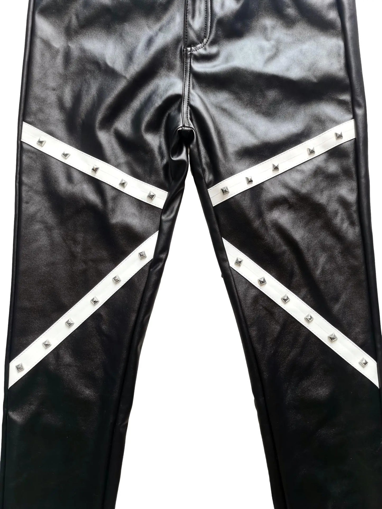 Men's Gothic Rock Punk Biker Slim Faux Leather Studded Stretch Pants for Dance Parties